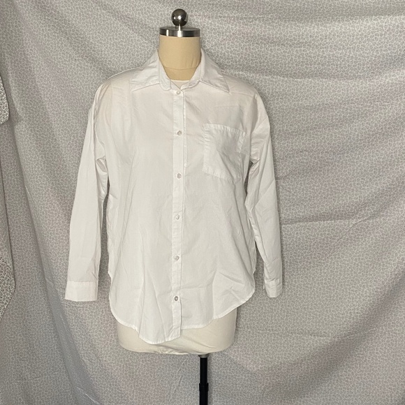 White Long Sleeve Button Up Shirt Cotton Polyester Work Casual Cover Relaxed Fit - Picture 1 of 4